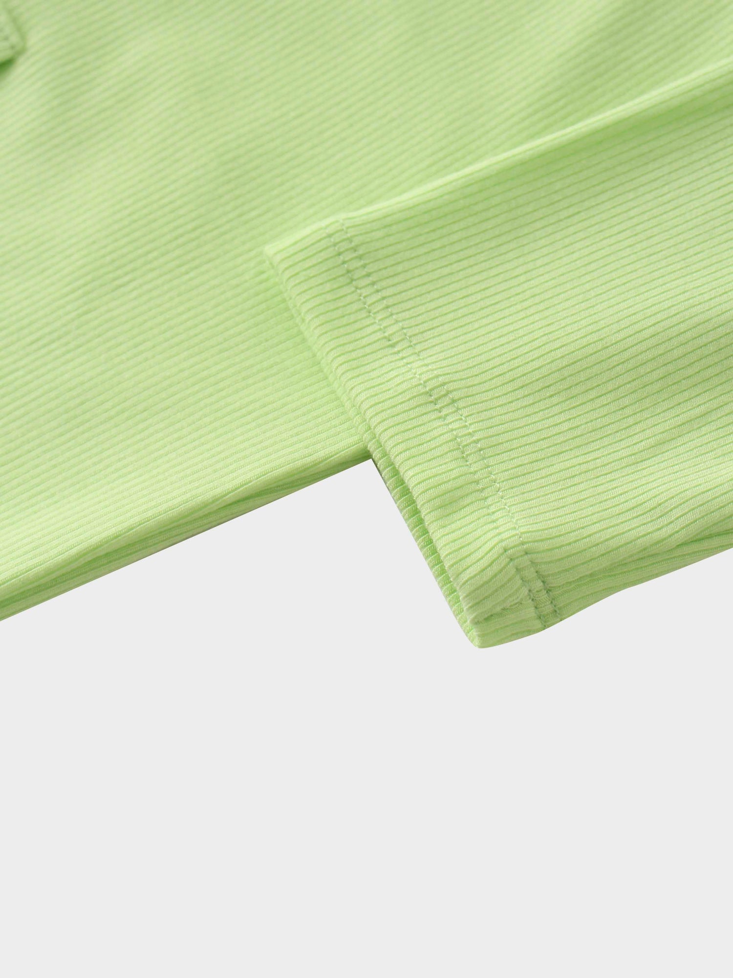 Ribbed Half Zip Hoodie Tee-Lime Green