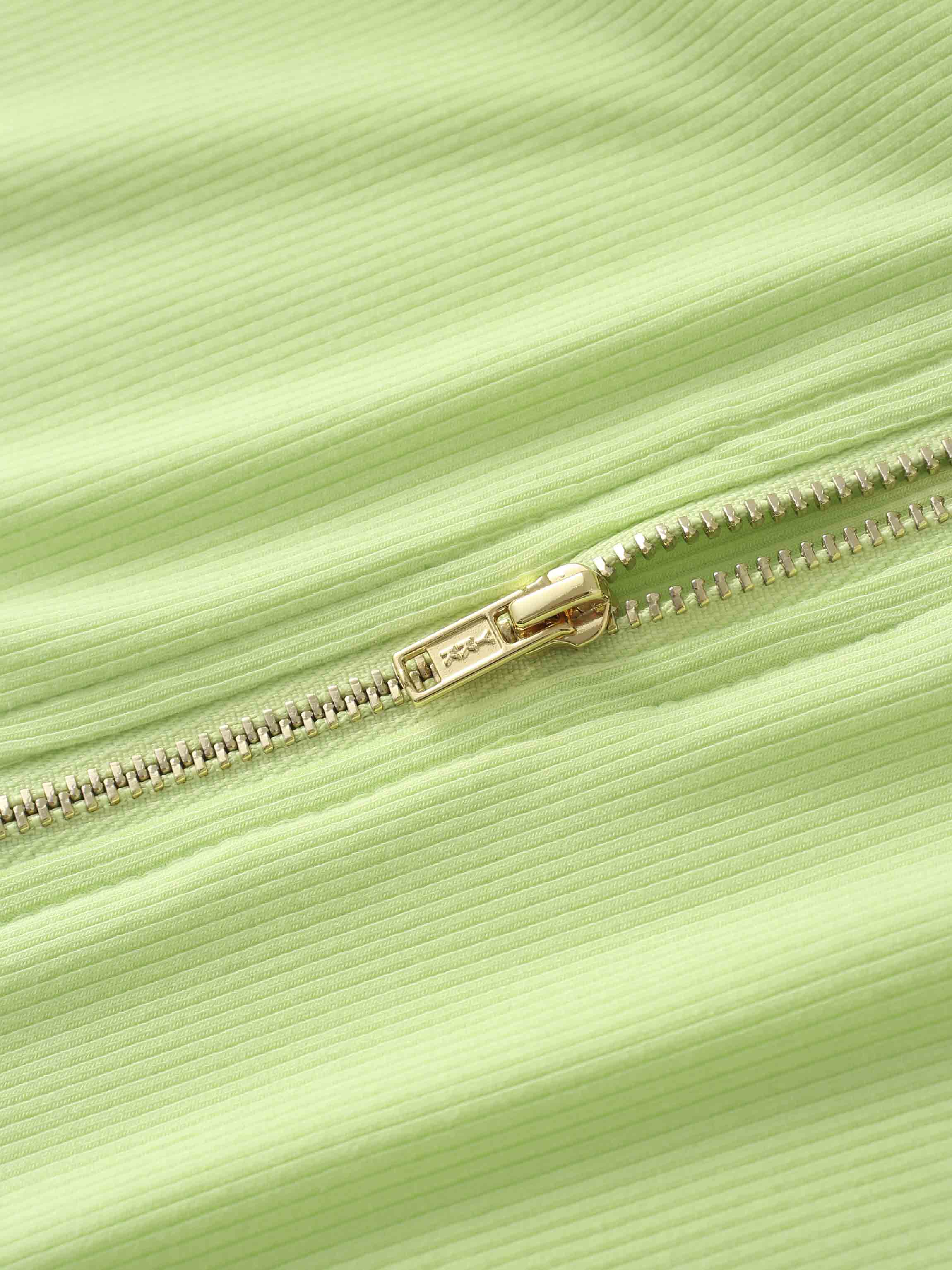 Ribbed Half Zip Hoodie Tee-Lime Green