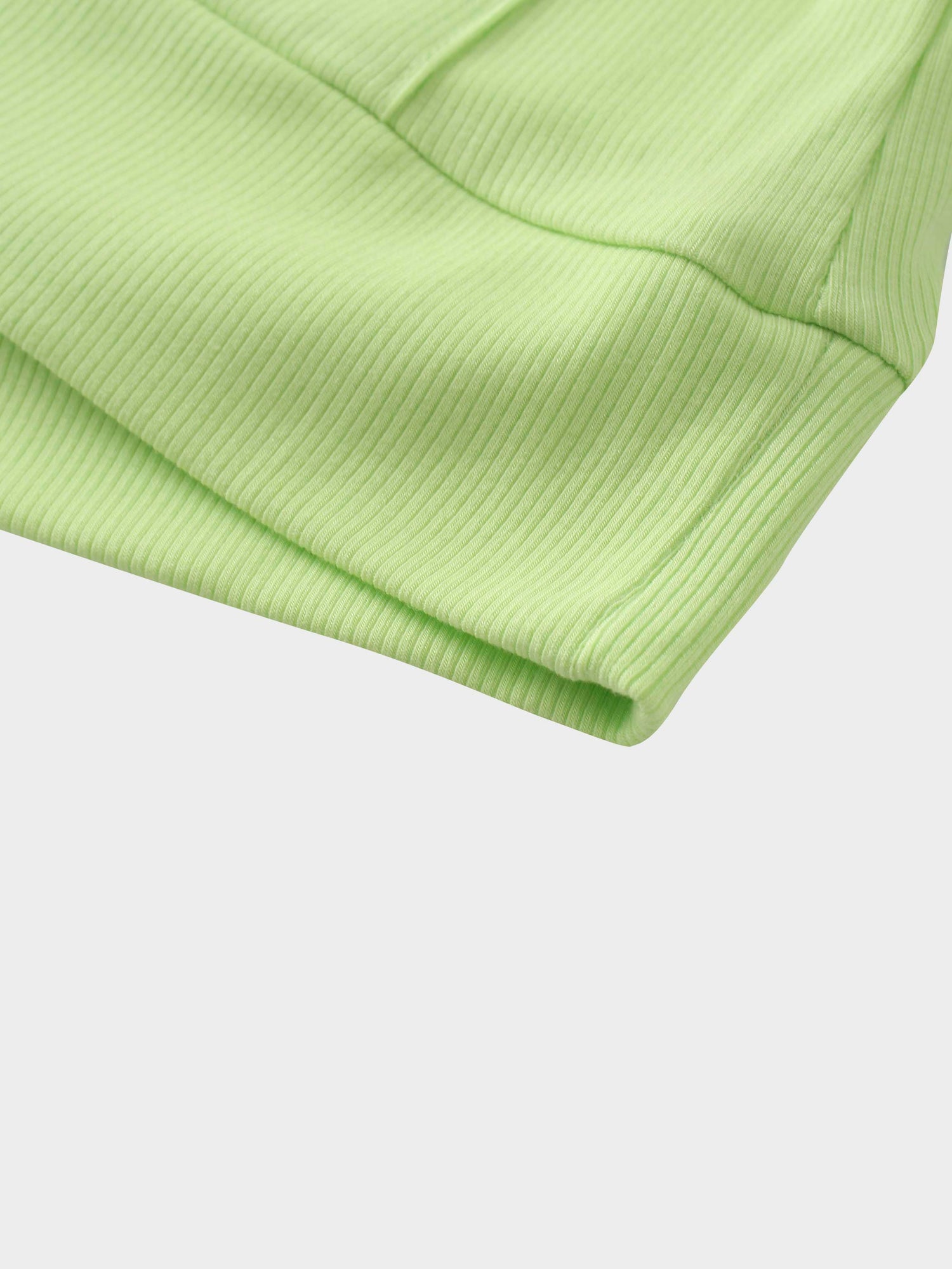 Ribbed Half Zip Hoodie Tee-Lime Green