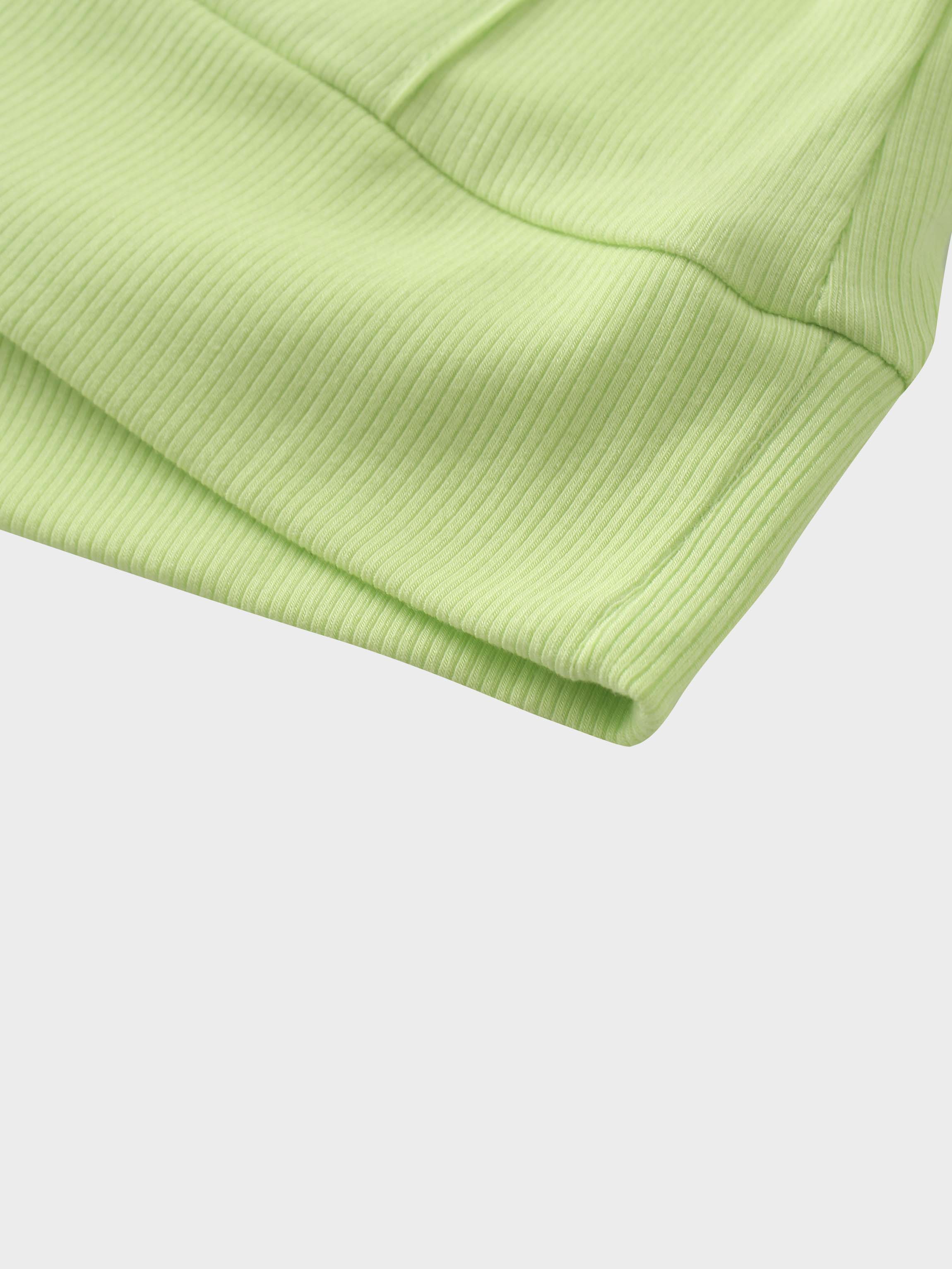 Ribbed Half Zip Hoodie Tee-Lime Green