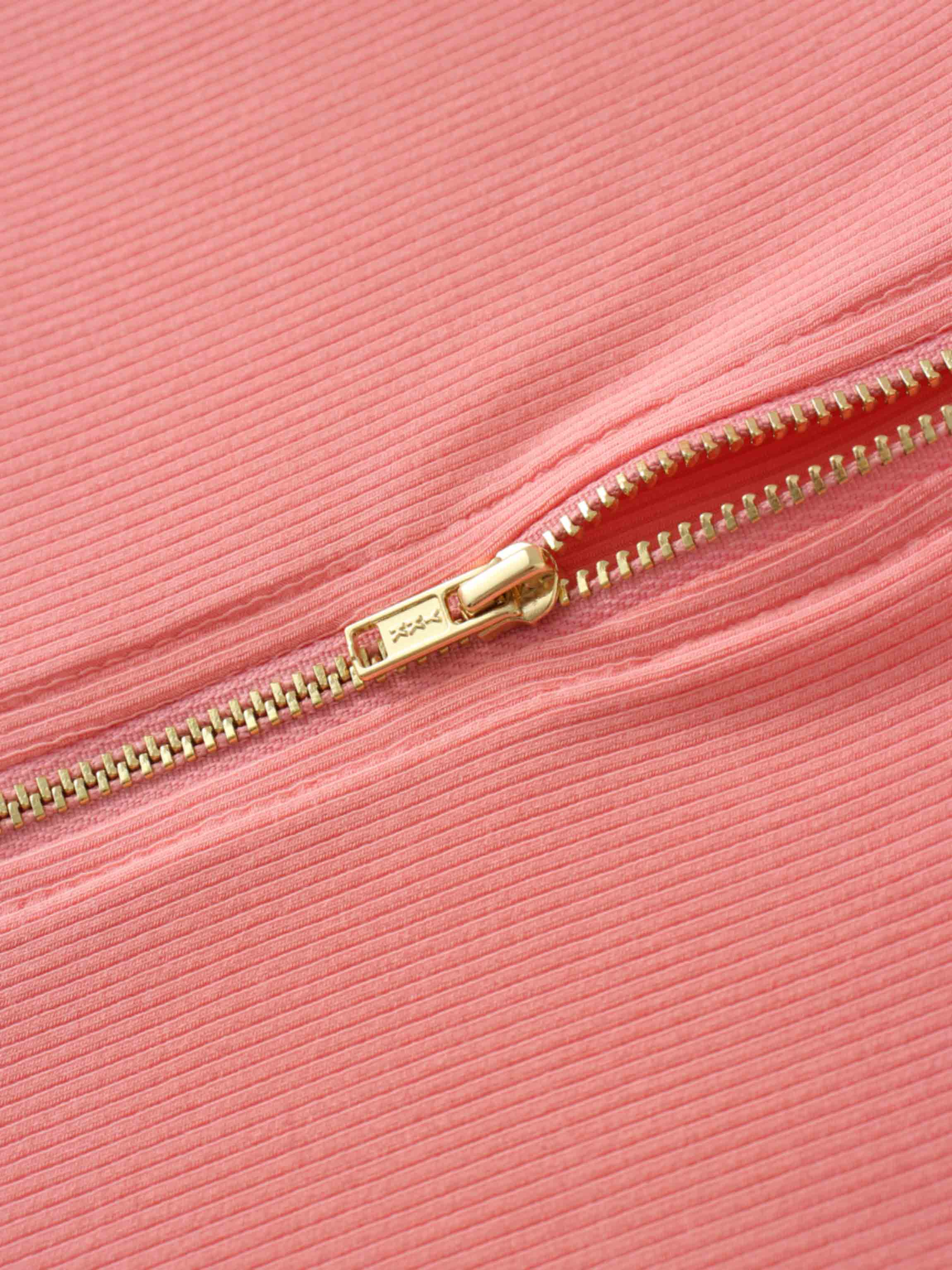 Ribbed Half Zip Hoodie Tee-Coral Pink