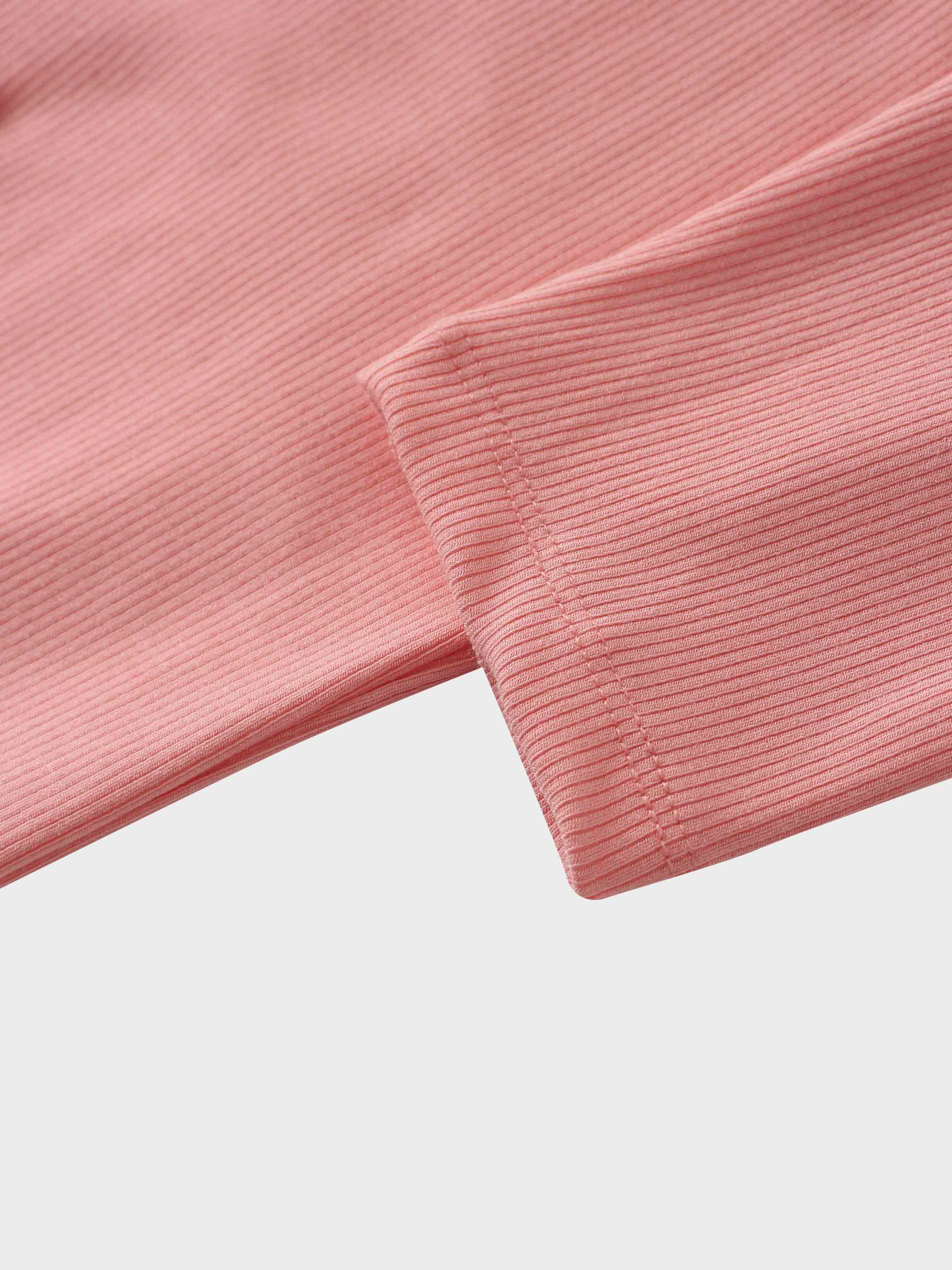 Ribbed Half Zip Hoodie Tee-Coral Pink