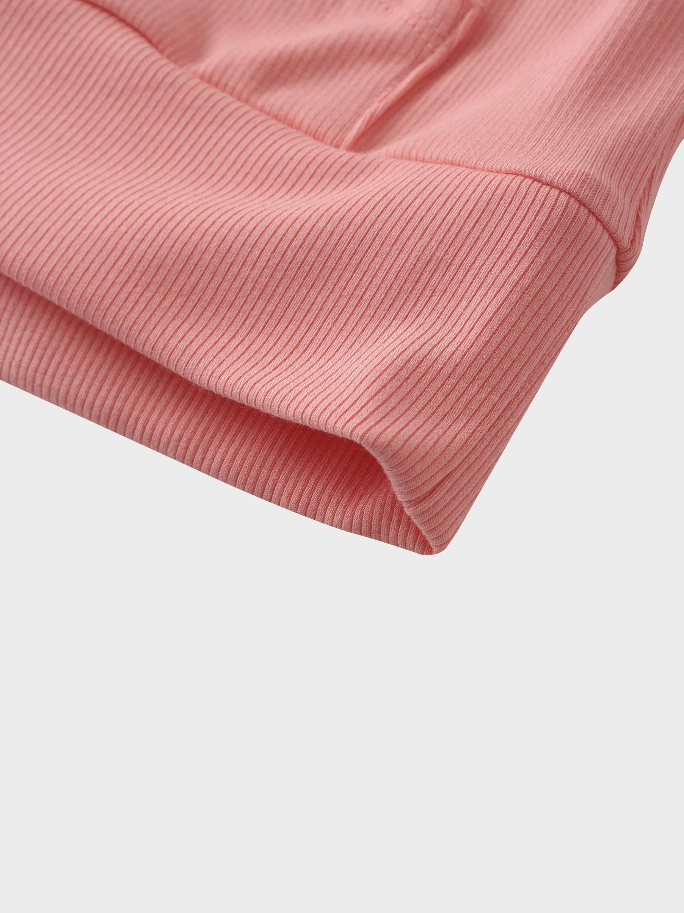 Ribbed Half Zip Hoodie Tee-Coral Pink