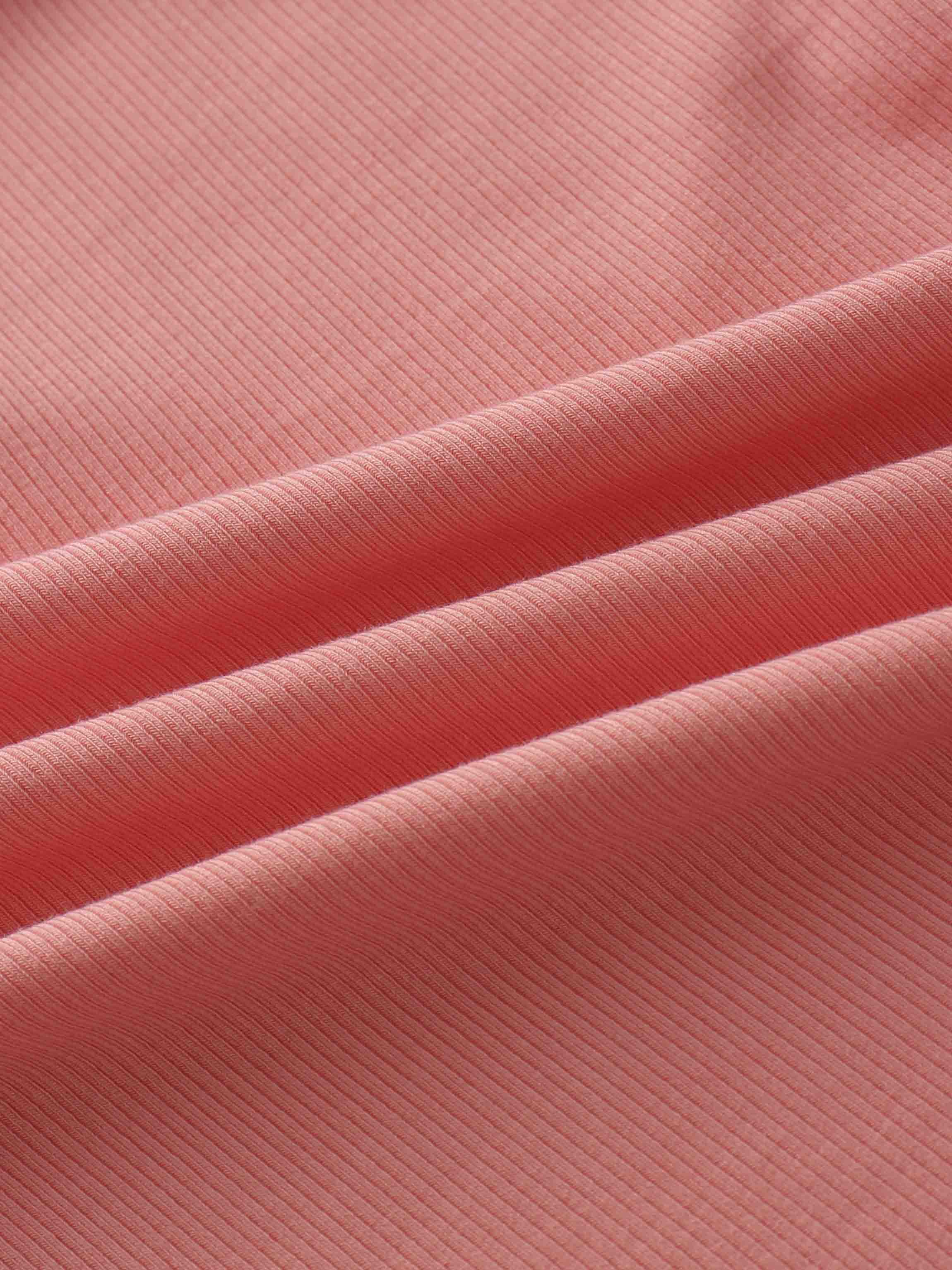 Ribbed Half Zip Hoodie Tee-Coral Pink