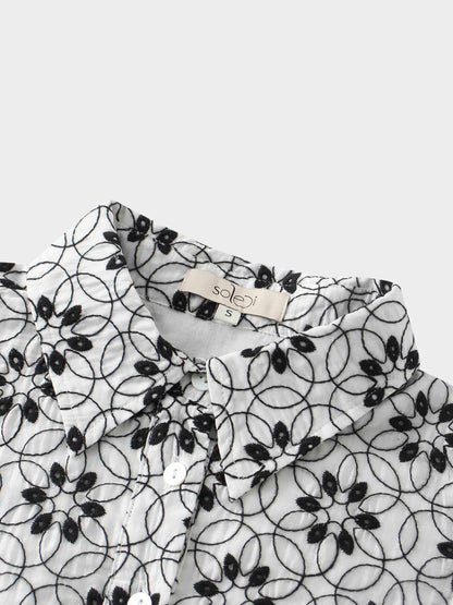 Embroidered Puff Sleeve Blouse-Floral