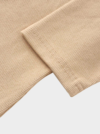 Ribbed Crew Neck Puff Sleeve Top-Tan