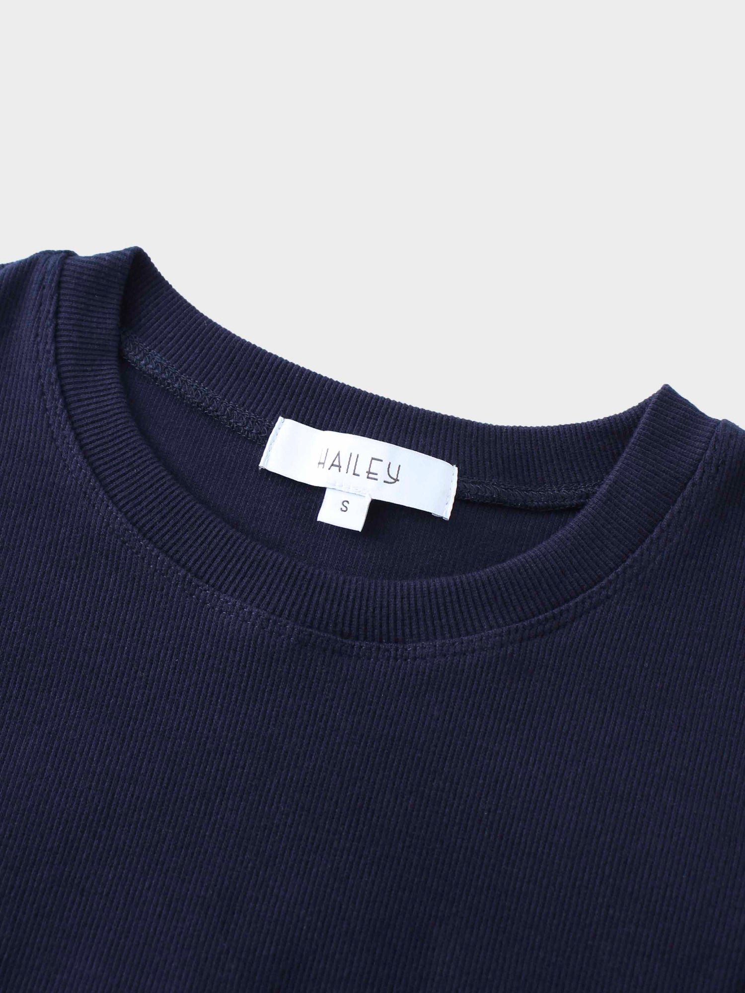 Ribbed Crew Neck Puff Sleeve Top-Navy