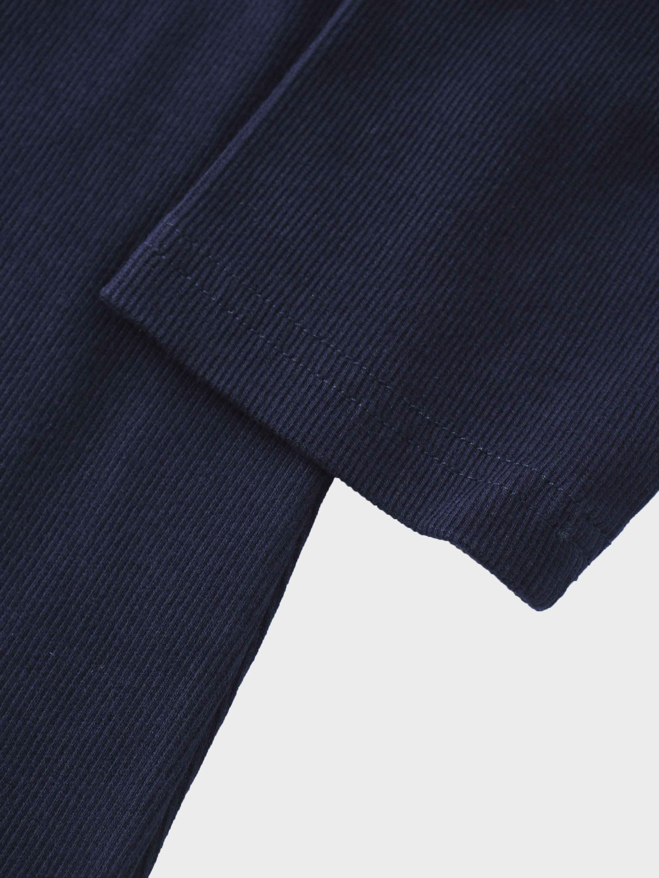 Ribbed Crew Neck Puff Sleeve Top-Navy