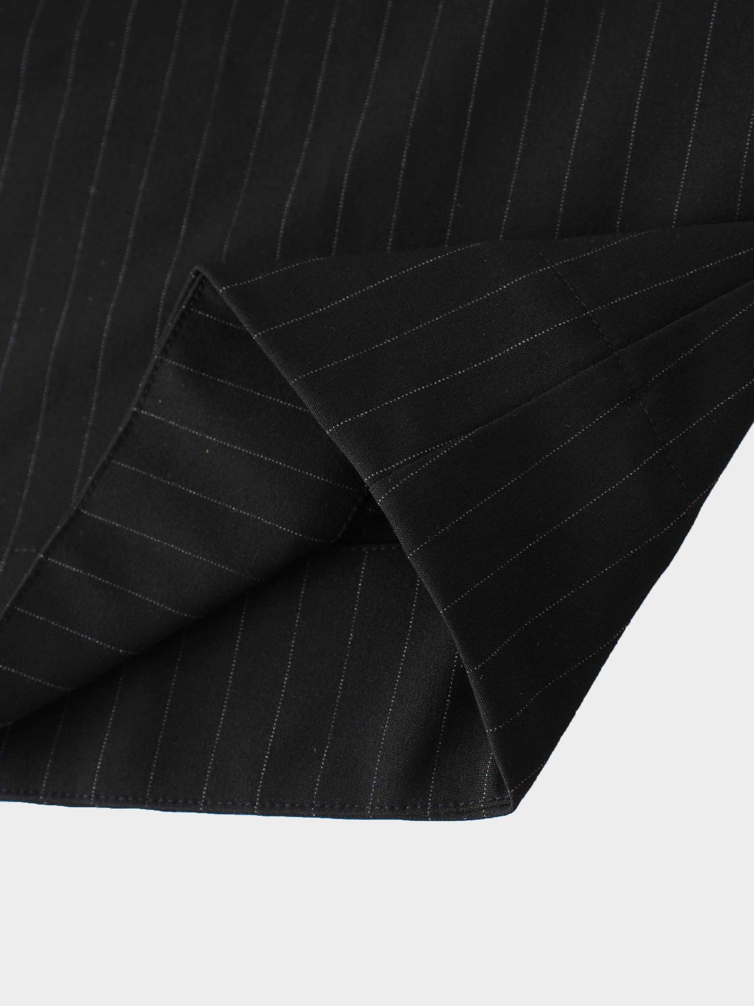 Pleat Waist Pinstripe Button Down Dress-Black
