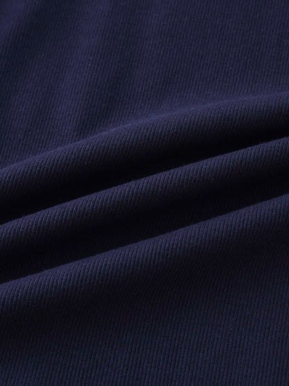 Ribbed Crew Neck Puff Sleeve Top-Navy