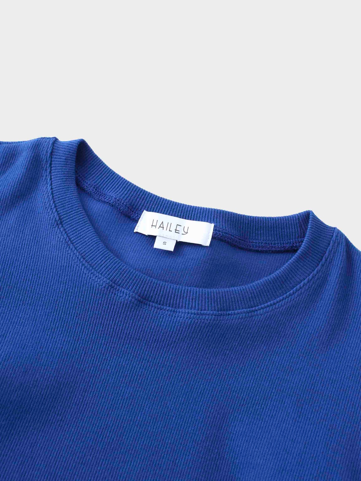 Ribbed Crew Neck Puff Sleeve Top-Royal Blue