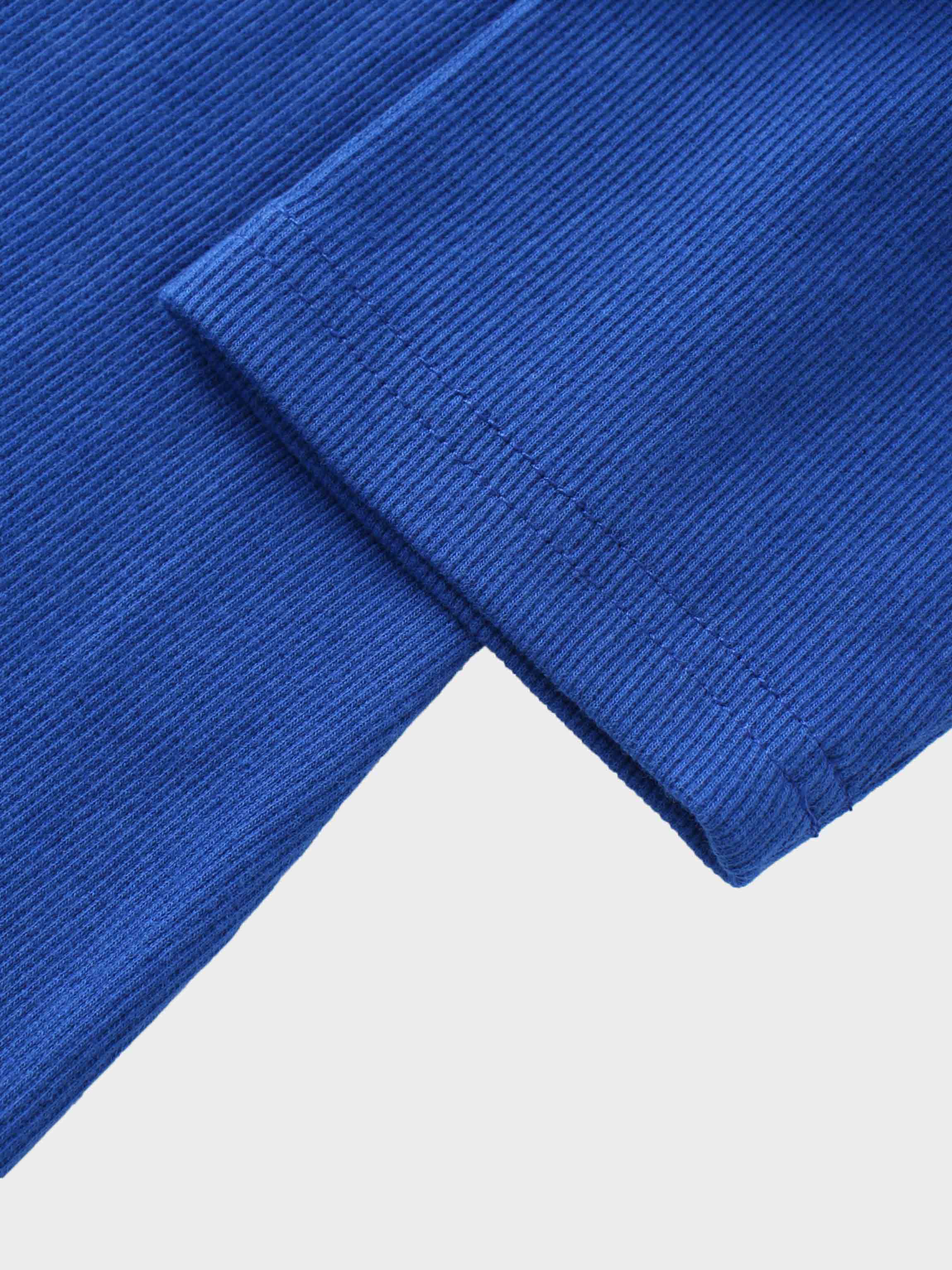 Ribbed Crew Neck Puff Sleeve Top-Royal Blue