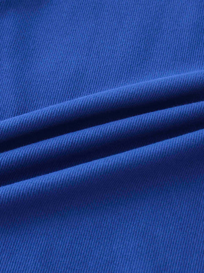 Ribbed Crew Neck Puff Sleeve Top-Royal Blue