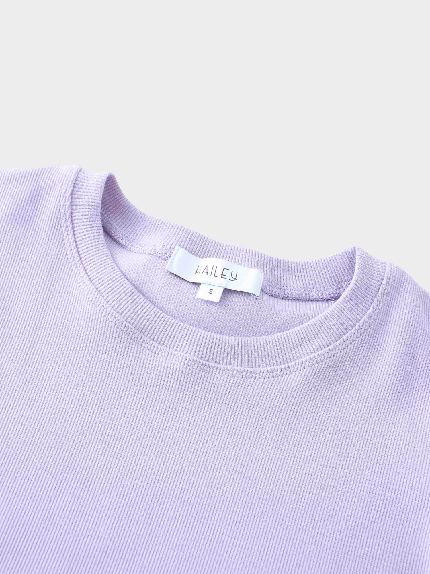 Ribbed Crew Neck Puff Sleeve Top-Lavender