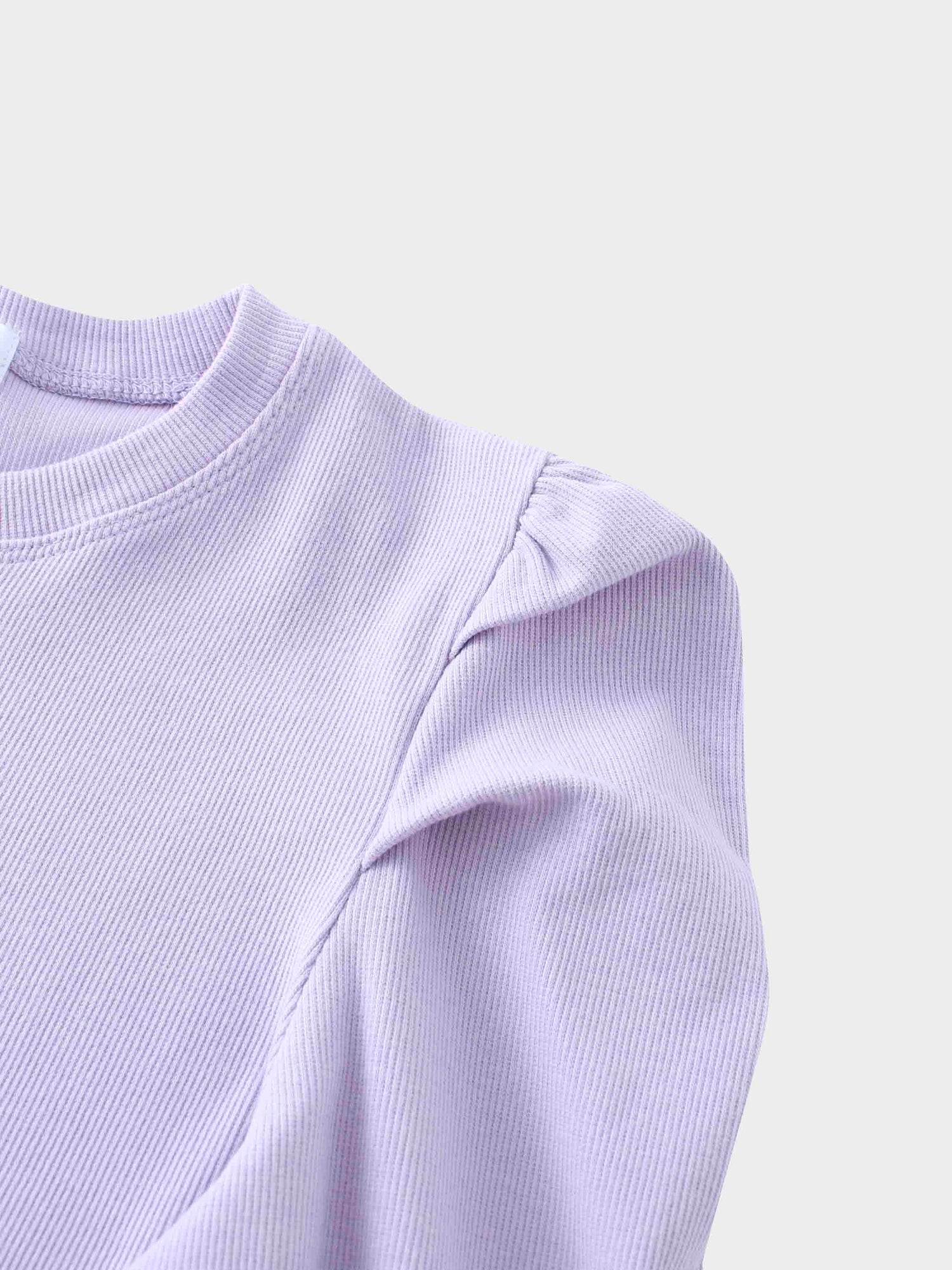 Ribbed Crew Neck Puff Sleeve Top-Lavender