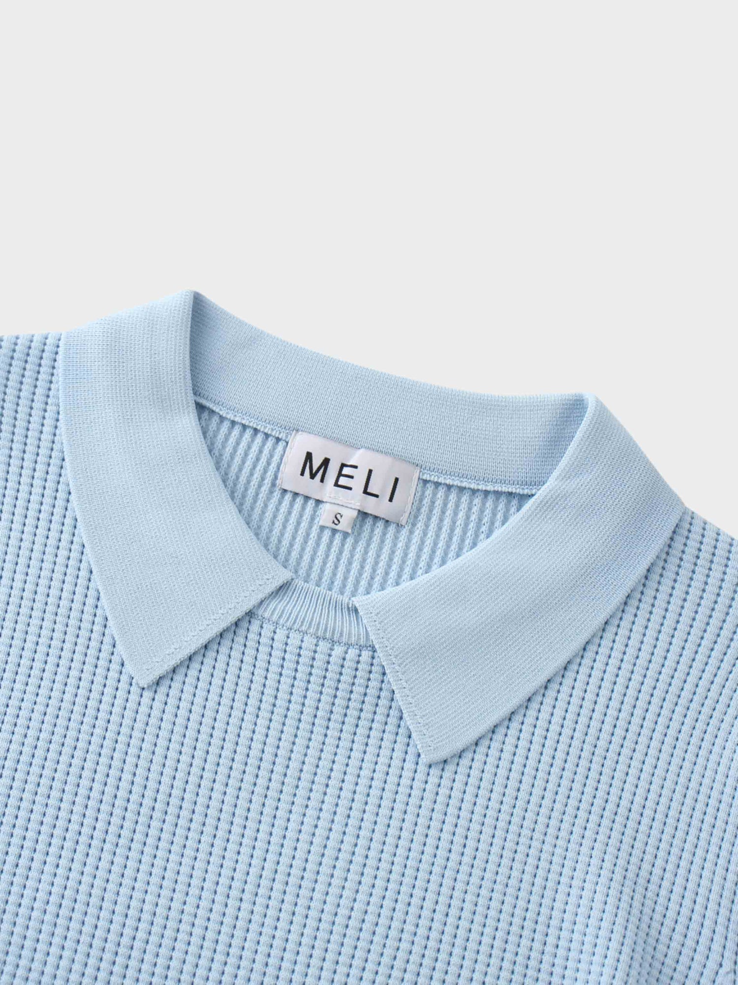 Waffle Collared Sweater-Light Blue
