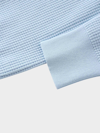 Waffle Collared Sweater-Light Blue