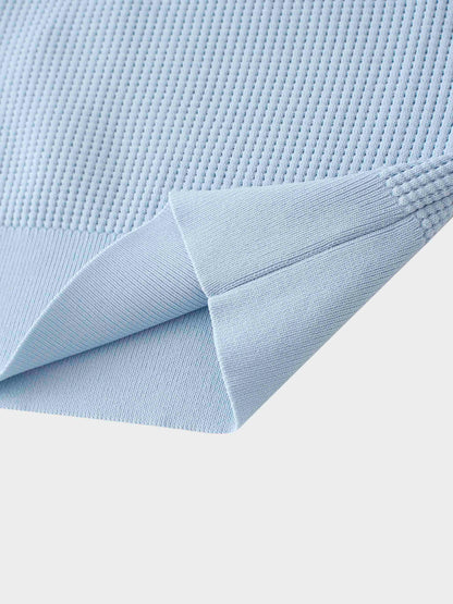 Waffle Collared Sweater-Light Blue