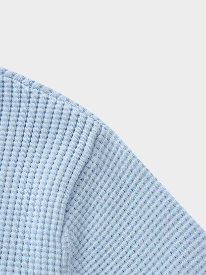Waffle Collared Sweater-Light Blue