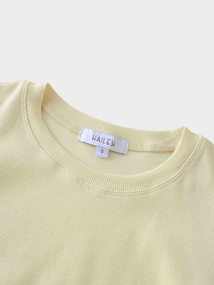 Ribbed Crew Neck Puff Sleeve Top-Ivory