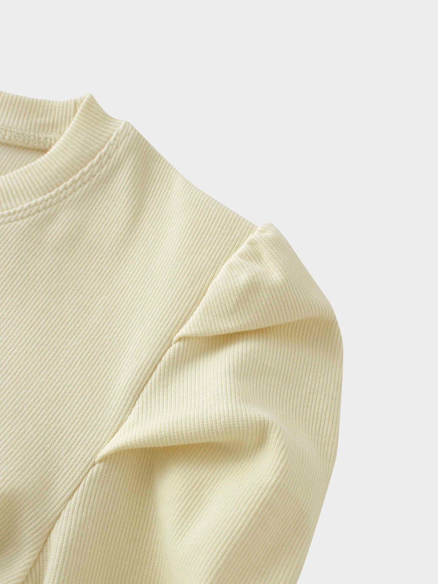 Ribbed Crew Neck Puff Sleeve Top-Ivory