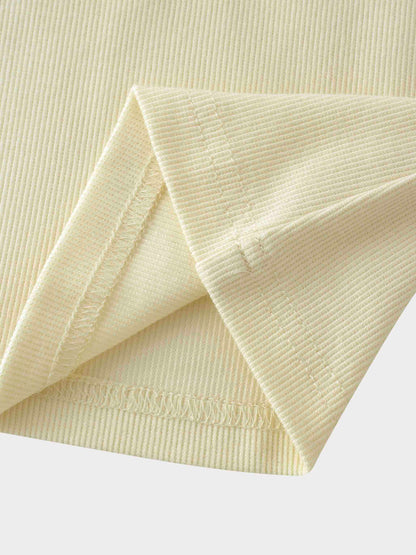 Ribbed Crew Neck Puff Sleeve Top-Ivory