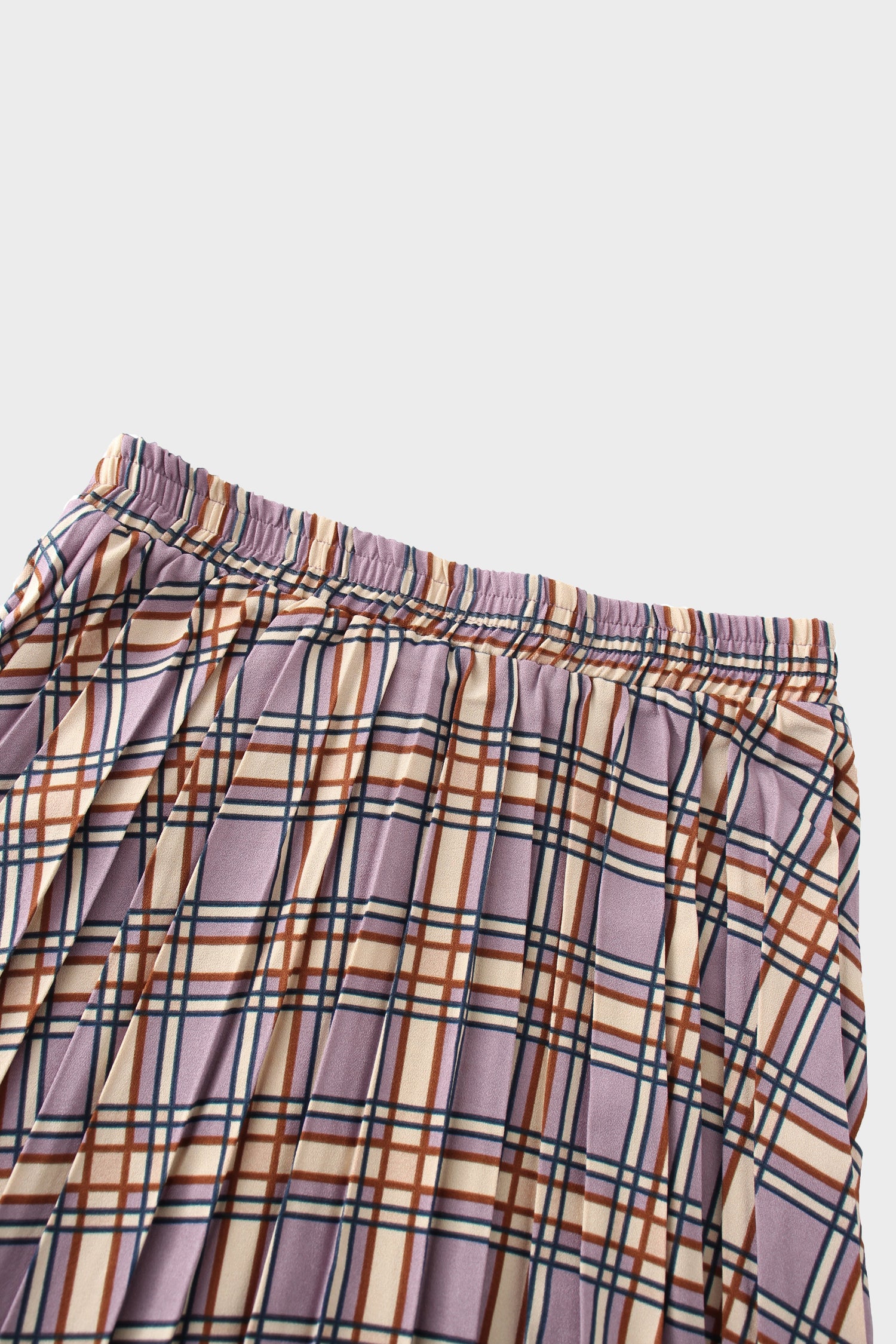Covered Band Pleated Skirt-Lavender Plaid