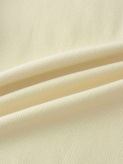 Ribbed Crew Neck Puff Sleeve Top-Ivory