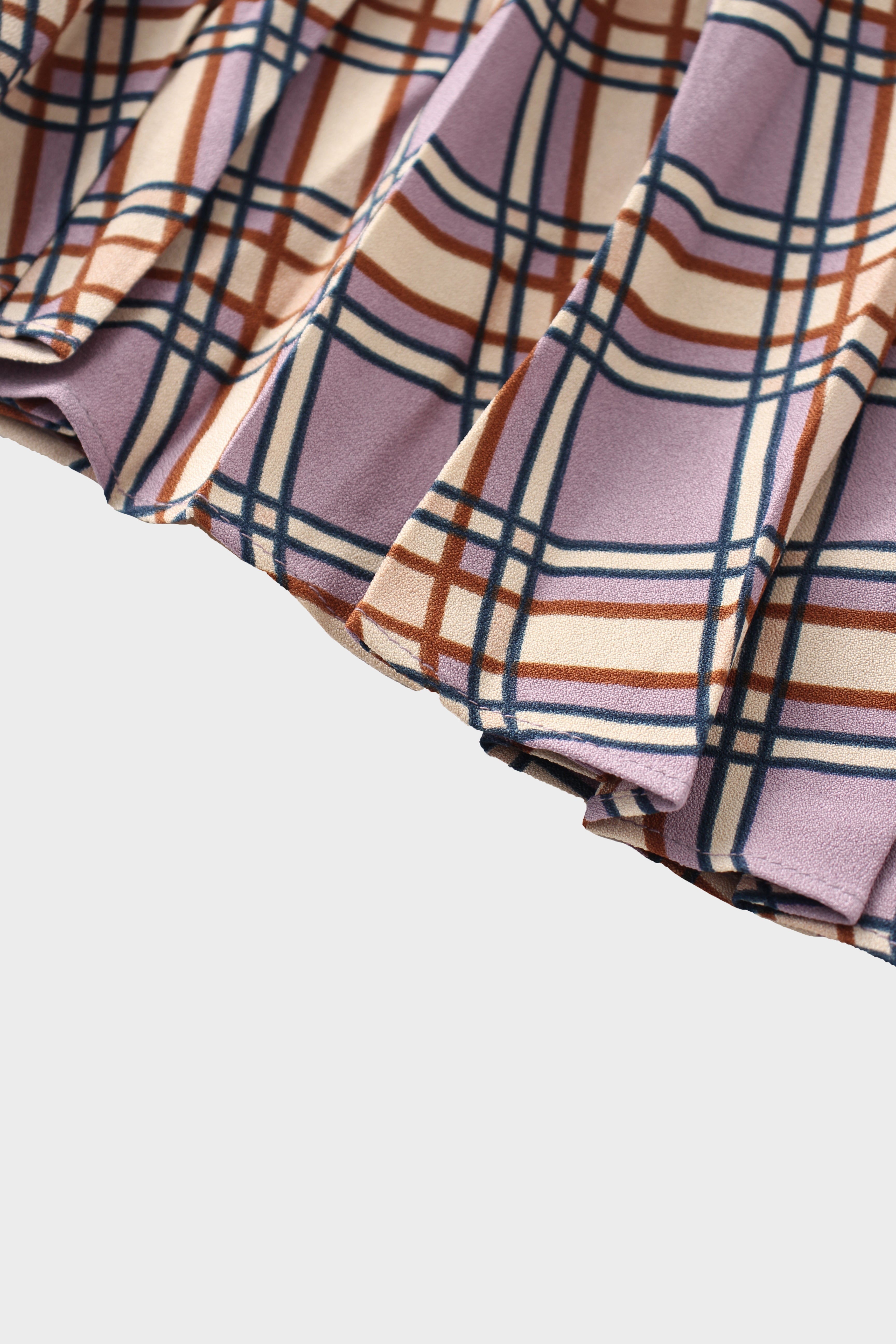Covered Band Pleated Skirt-Lavender Plaid