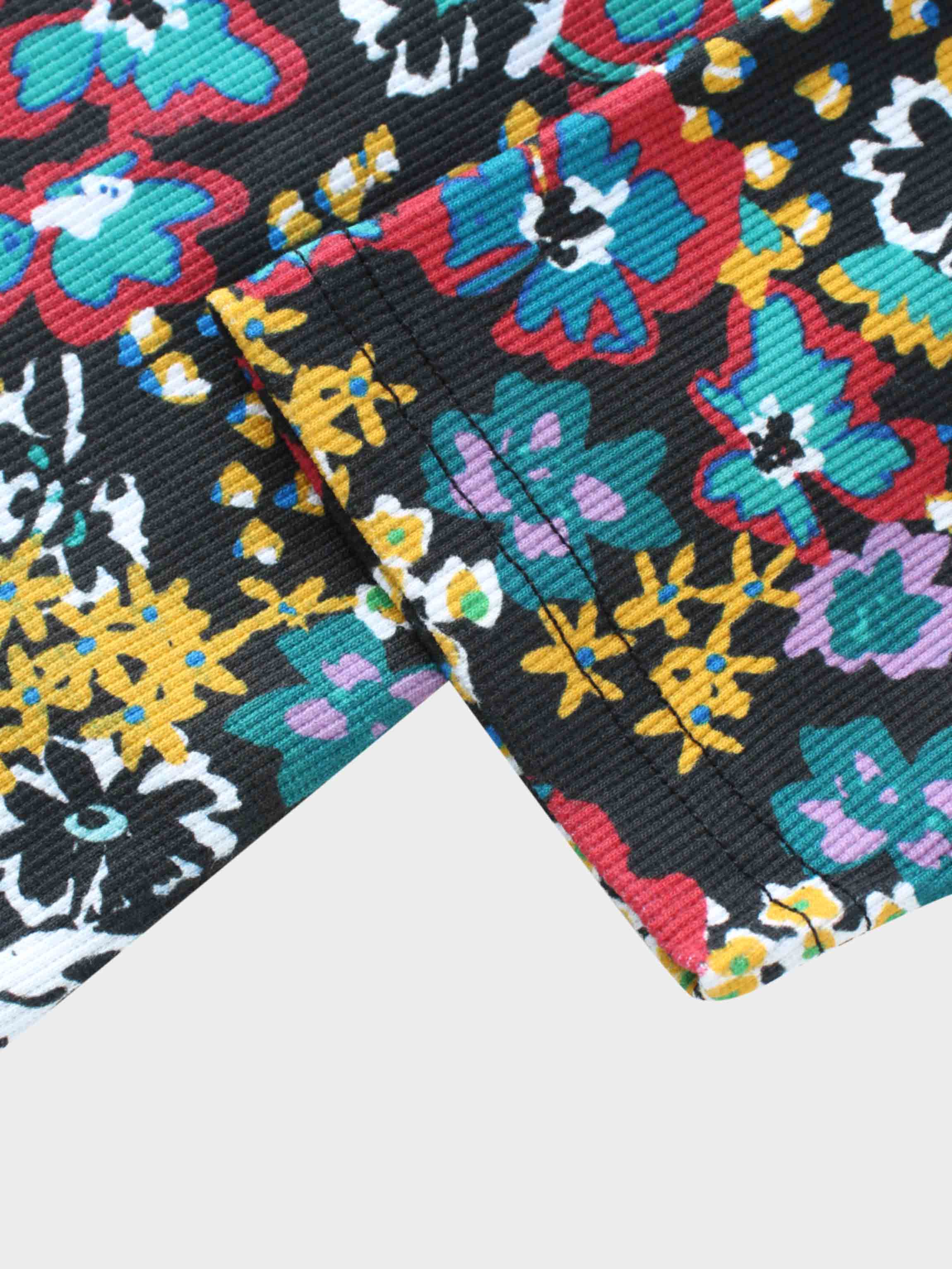 Ribbed Crew Neck Puff Sleeve Top-Colored Floral