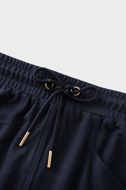 Drawstring Pocket T-Shirt Skirt-Navy