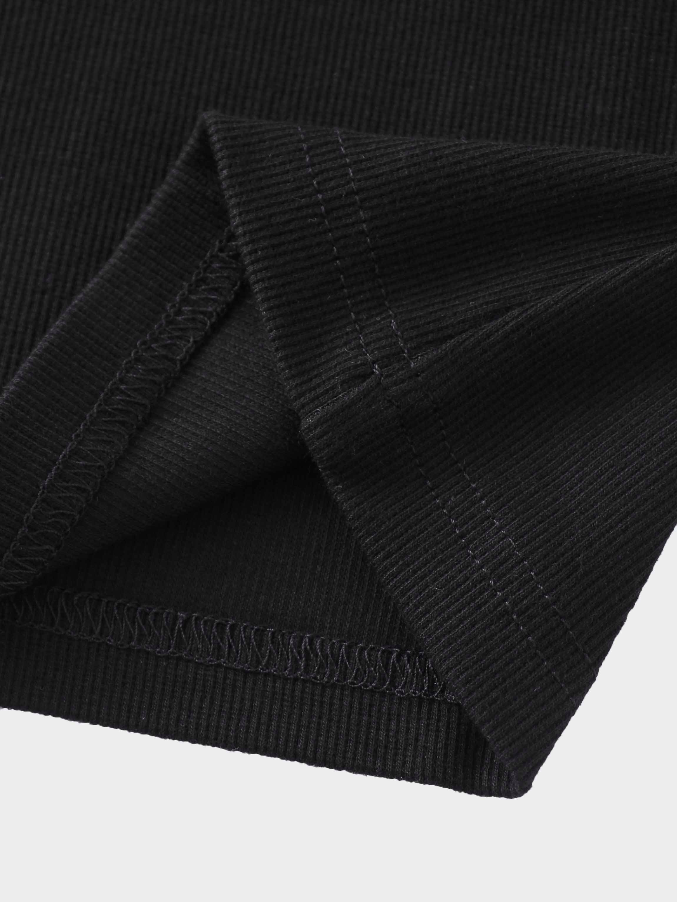 Ribbed Crew Neck Puff Sleeve Top-Black