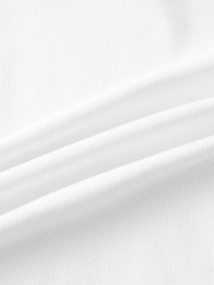 Ribbed Crew Neck Puff Sleeve Top-White