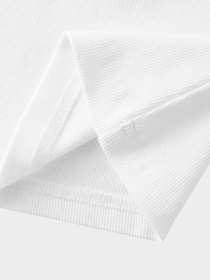 Ribbed Crew Neck Puff Sleeve Top-White