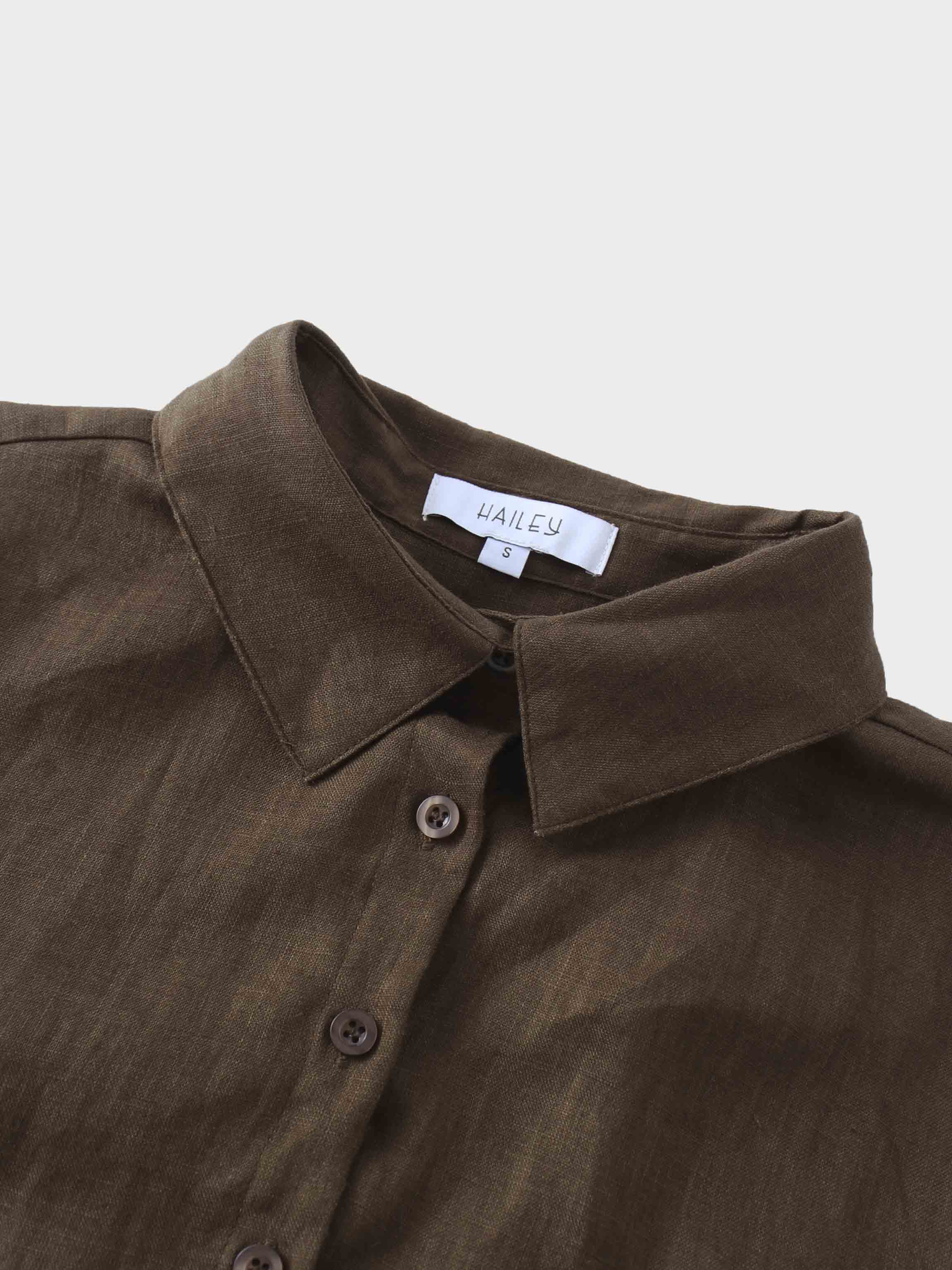 Linen Button Down Blouse-Brown