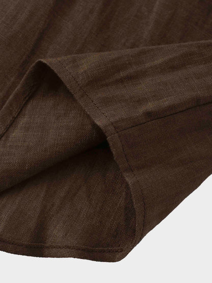 Linen Button Down Blouse-Brown