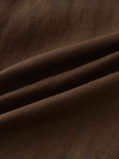 Linen Button Down Blouse-Brown
