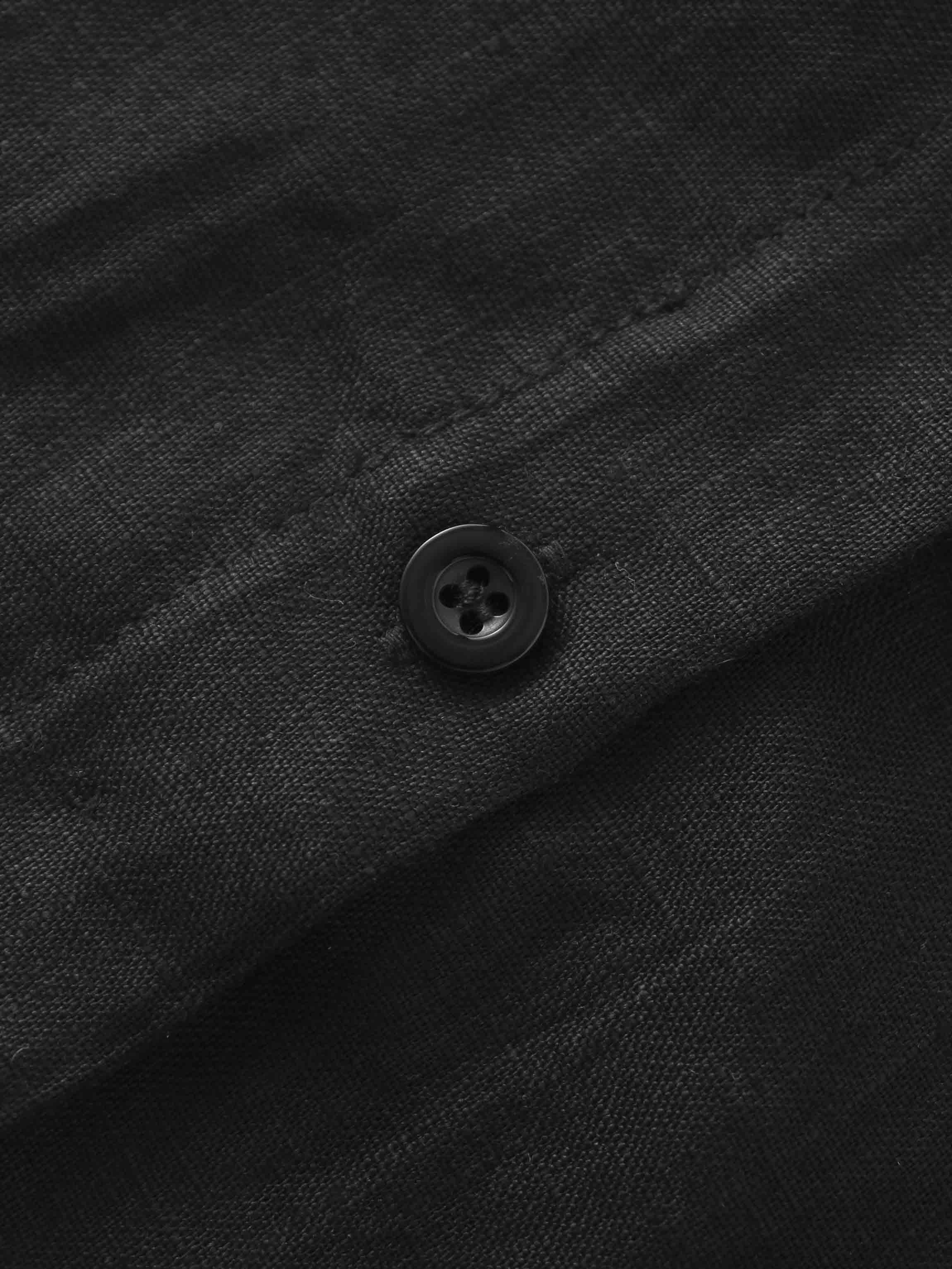 Linen Button Down Blouse-Black