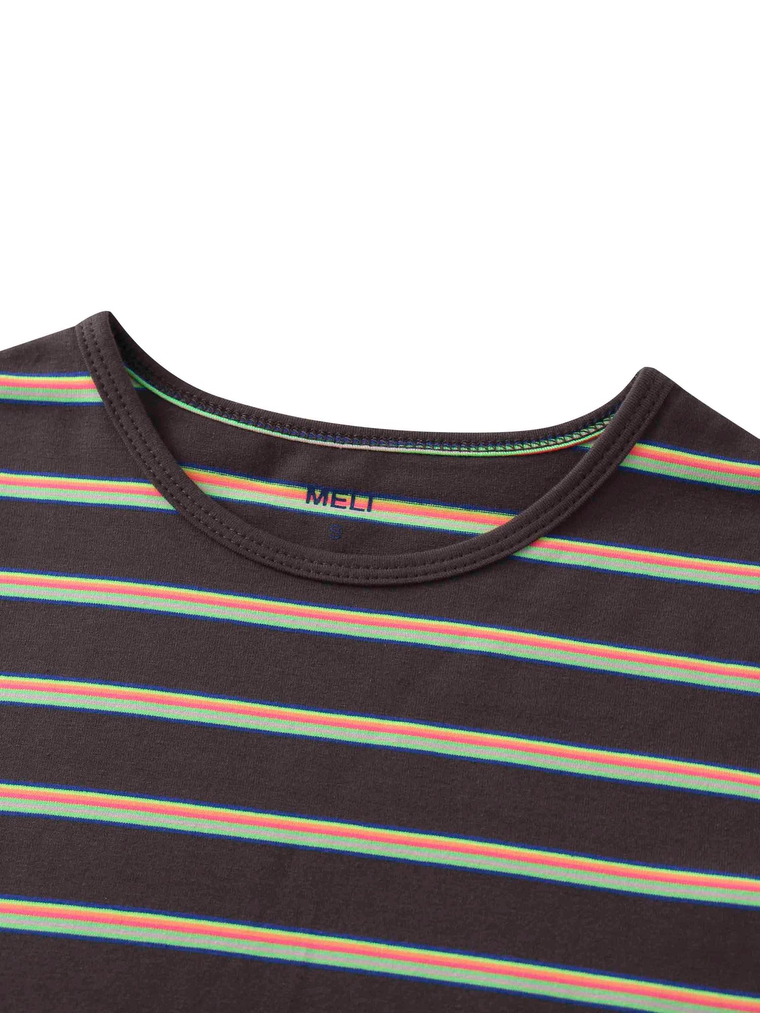 Flat Striped Crew Tee 3Q-Charcoal Grey/Neon Stripe