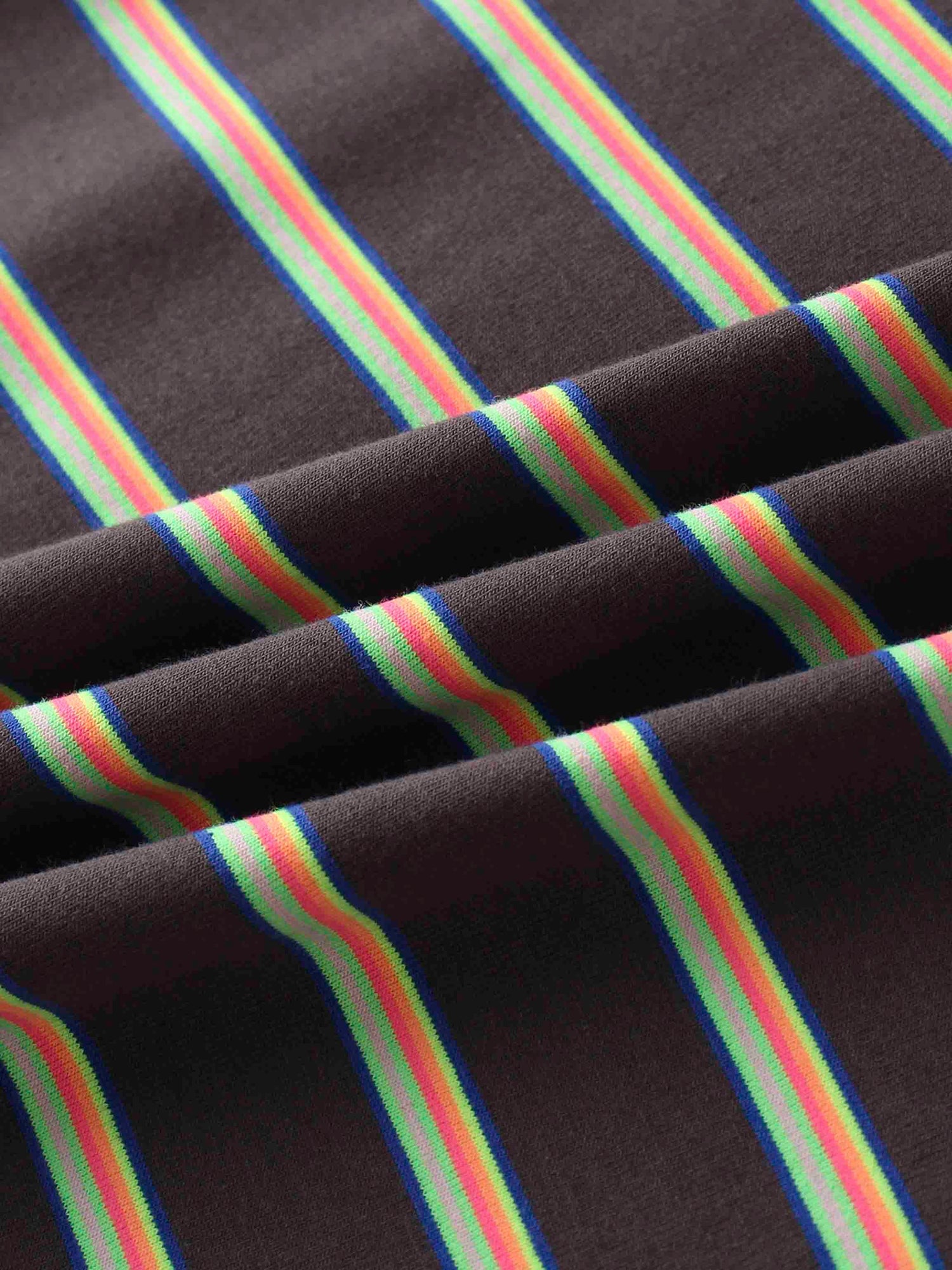 Flat Striped Crew Tee 3Q-Charcoal Grey/Neon Stripe