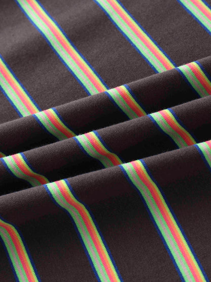 Flat Striped Crew Tee 3Q-Charcoal Grey/Neon Stripe