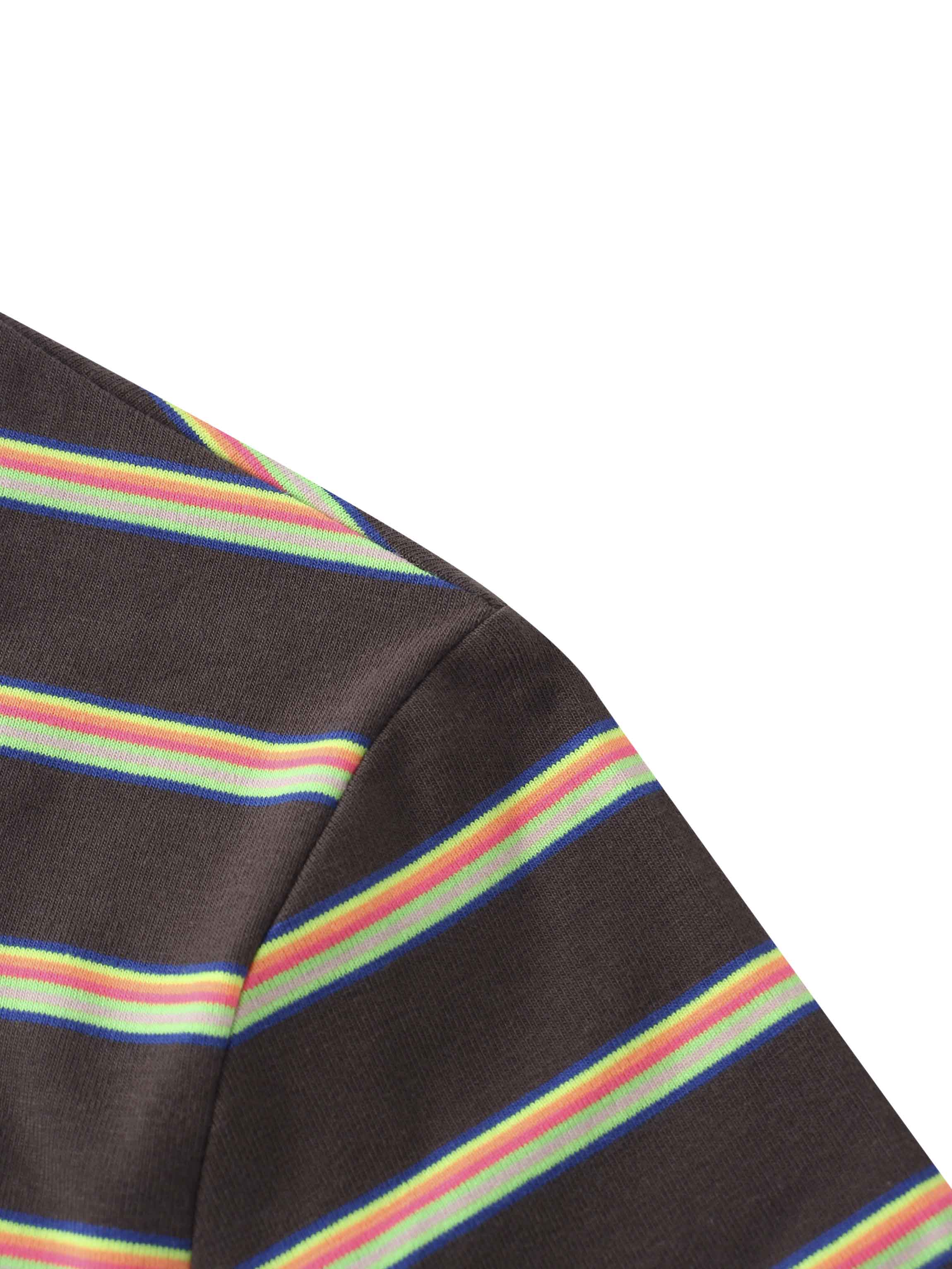 Flat Striped Crew Tee 3Q-Charcoal Grey/Neon Stripe