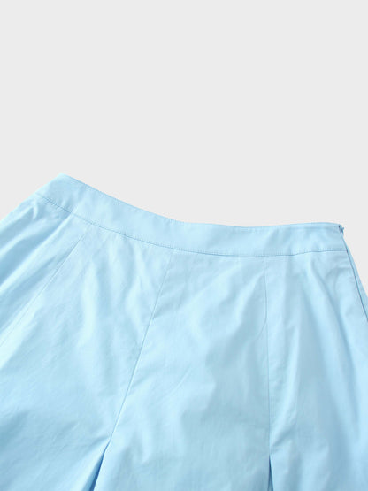 Stitch Down Cotton Pleated Skirt-Light Blue