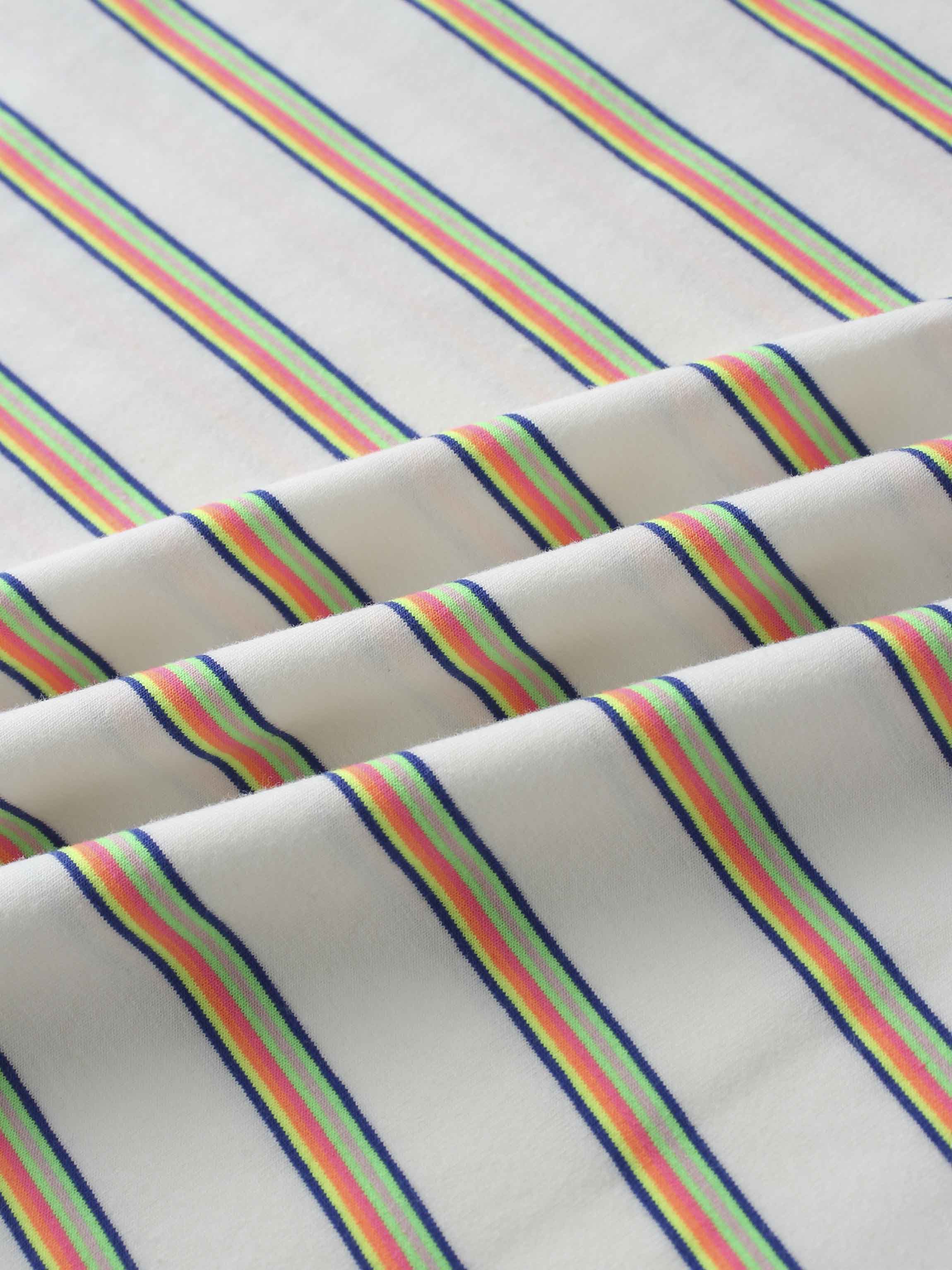 Flat Striped Crew Tee 3Q-White/Neon Stripe