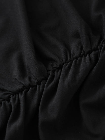 Curved Gathered Detailed T-Shirt-Black