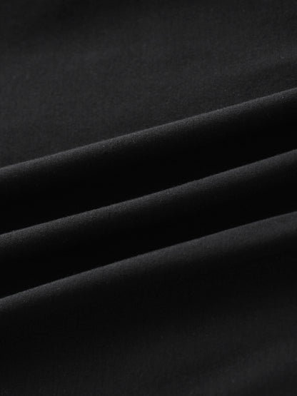 Curved Gathered Detailed T-Shirt-Black