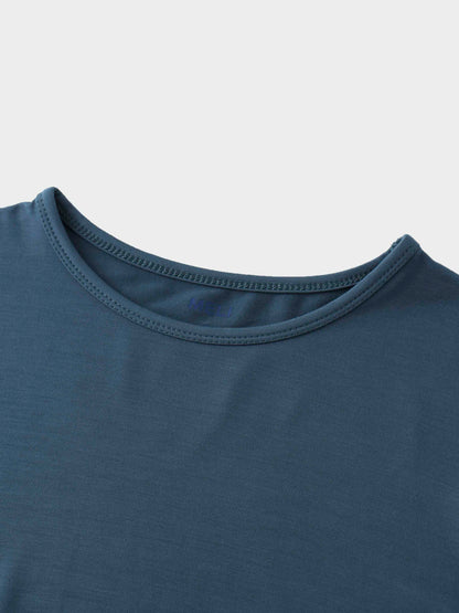 Curved Gathered Detailed T-Shirt-Denim Blue