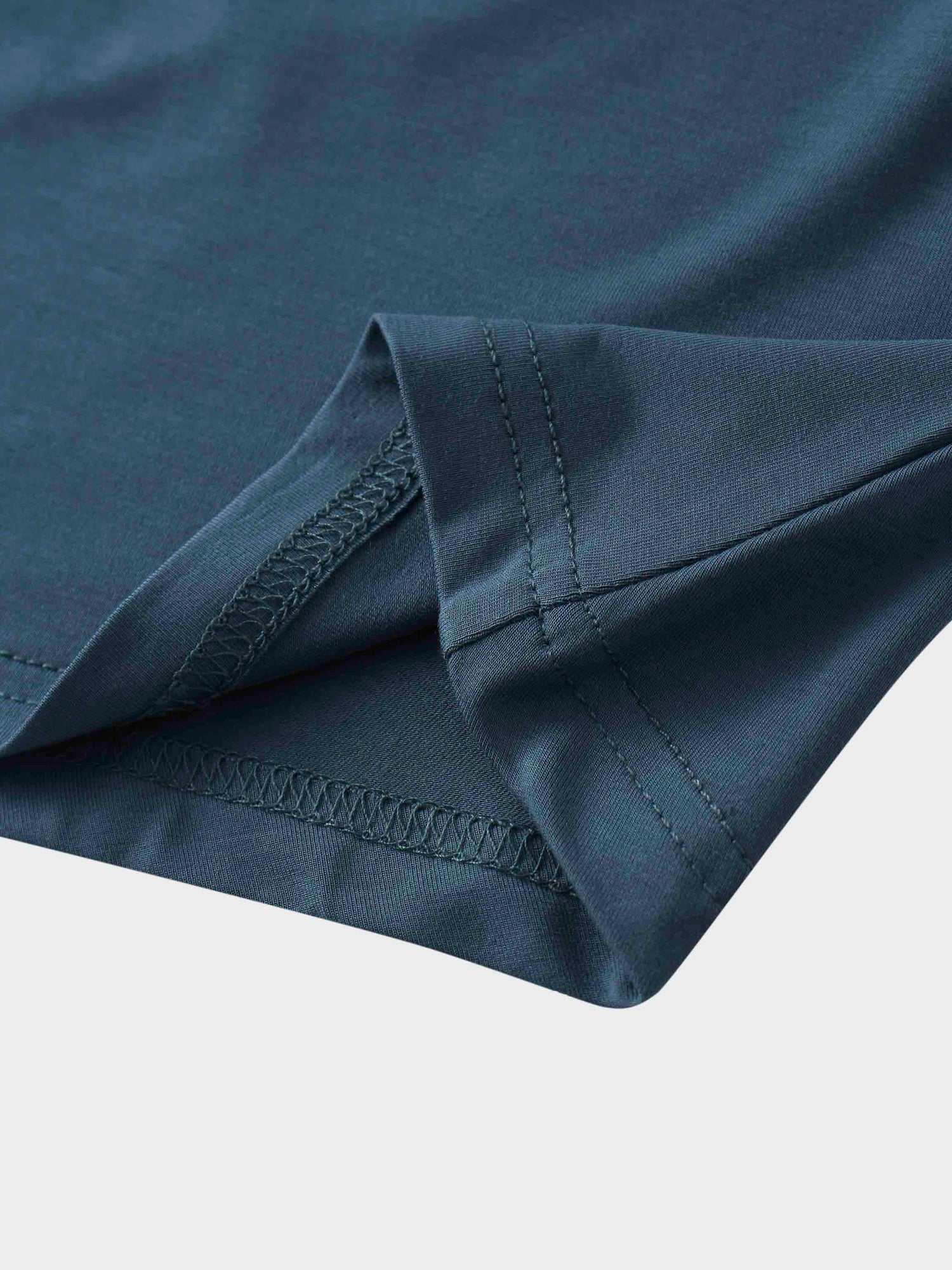 Curved Gathered Detailed T-Shirt-Denim Blue