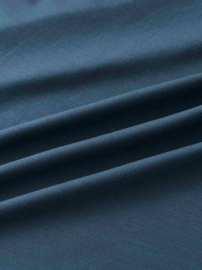 Curved Gathered Detailed T-Shirt-Denim Blue