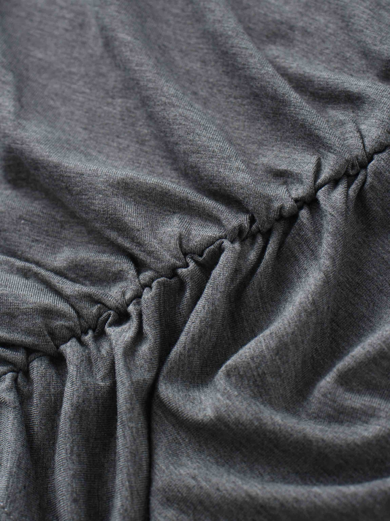 Curved Gathered Detailed T-Shirt-Heathered Grey